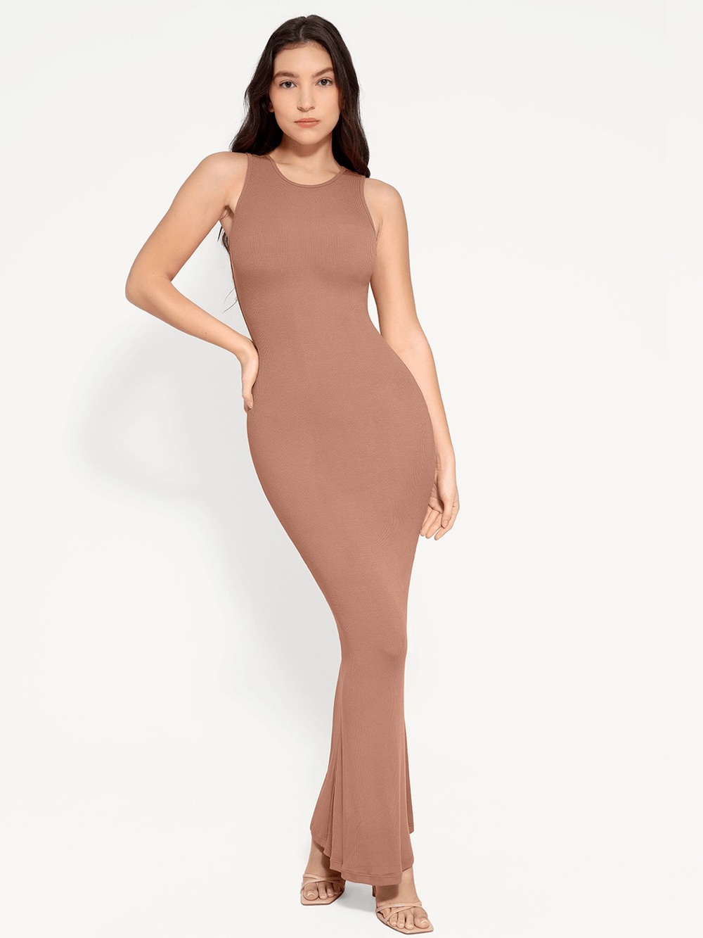 Popilush Sleek Sleeveless Maxi Dress in Brown Small